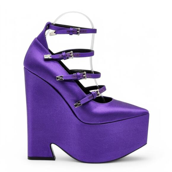 Versace Tempest Strappy Platform Pumps - Satin - Purple 38.5 8US $1445 - Picture 3 of 9